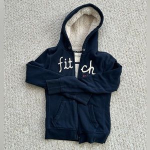 Girls Sherpa/furry Navy Blue Abercrombie and Fitch zip up jacket